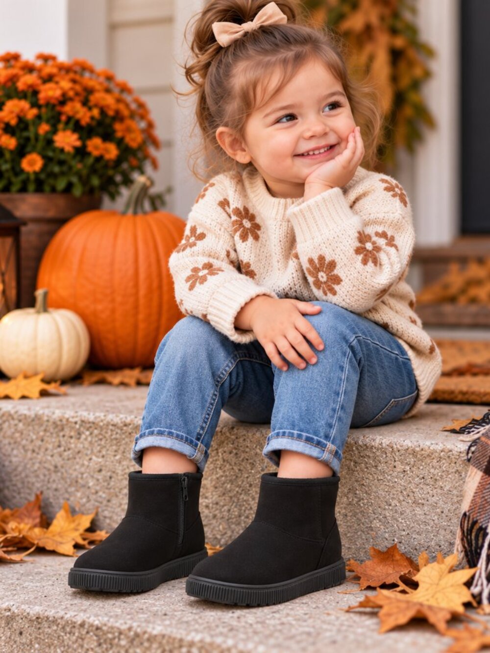 Toddler Girls Size 7C Black Ankle Boots Winter Cozy Side Zip Cat & Jack Arlo